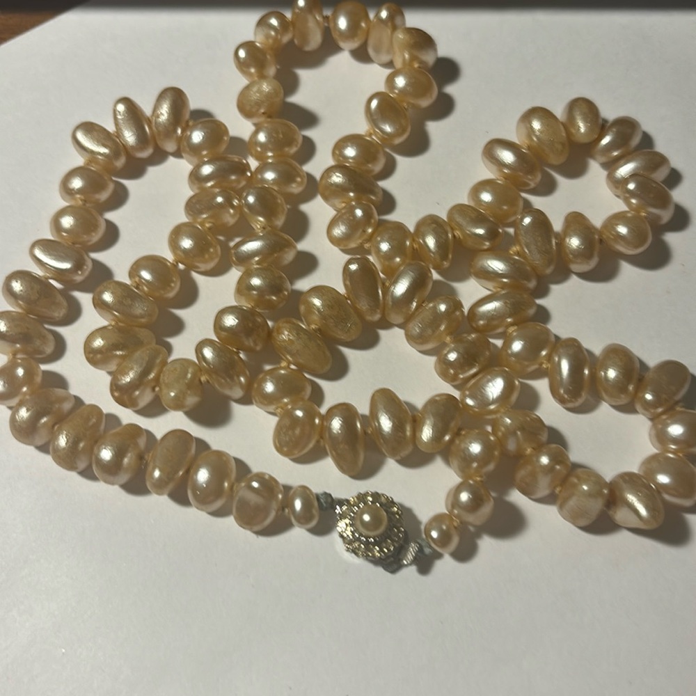 Approx 26” of gorgeous faux baroque pearls with beautiful clasp